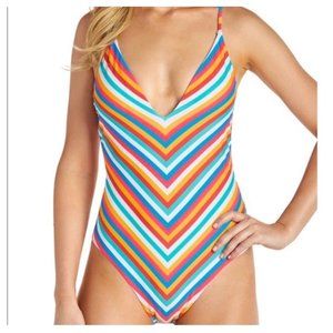 Raisins Tahiti Stripe Golden One-Piece Swimsuit size M